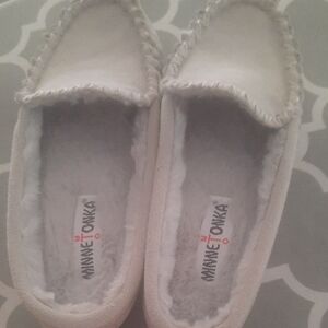 Minnetonka Cream Moccasins